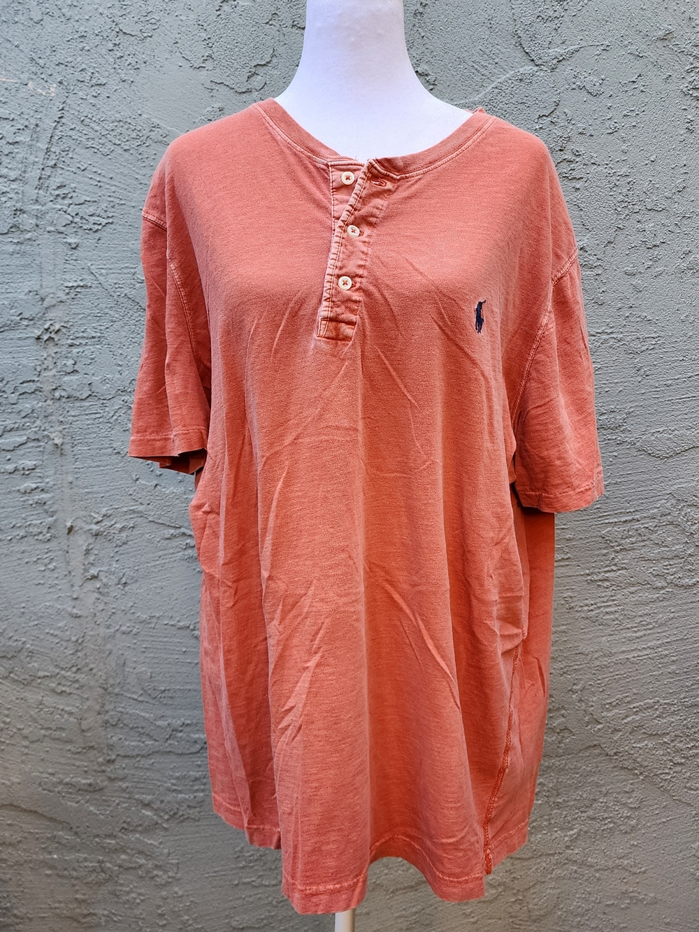 Polo Ralph Lauren Short Sleeve Henley Tee Shirt Coral Salmon Pink Men's